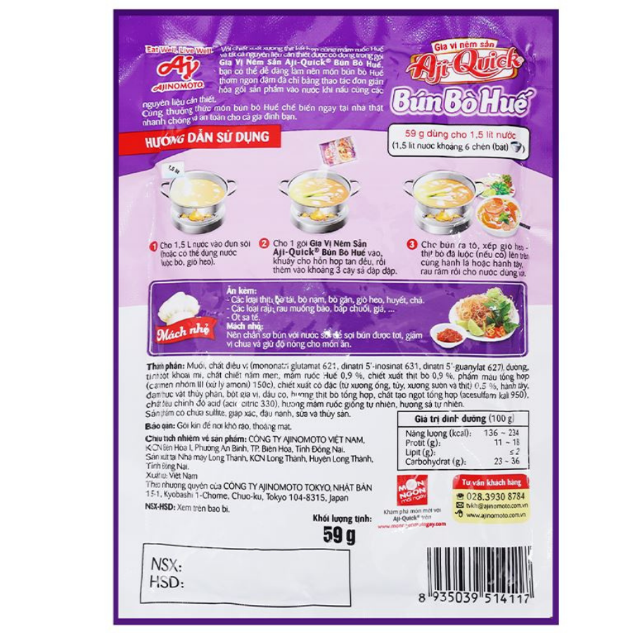 Aji-Quick Bun Bo Hue Premixed Seasoning 59g x 120 Bags