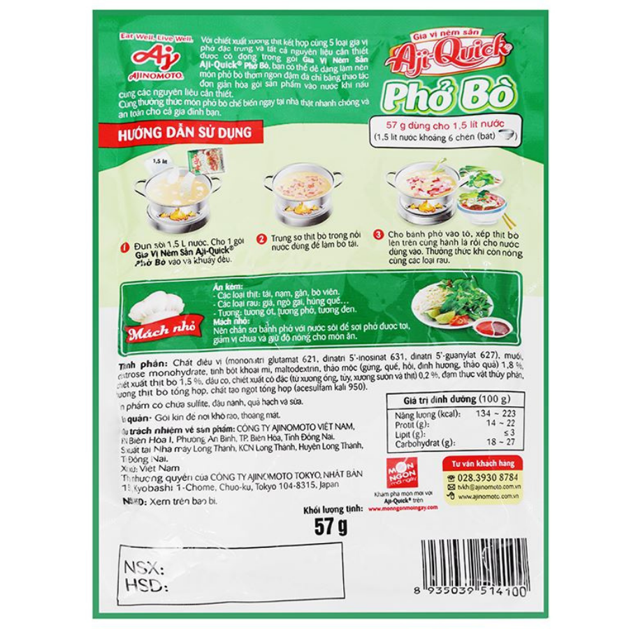 Aji-Quick Pho Bo Premixed Seasoning 57g x 120 Bags