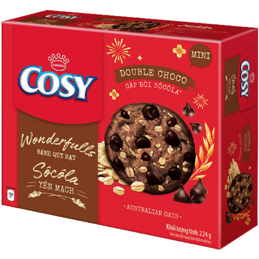 Cosy Wonderfulls Double Chocolate & Oats Cookies 224g x 10 Boxes