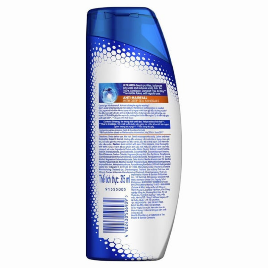 Head & Shoulders Ultra Men Anti Hair Fall 315ml x 12 Bottles