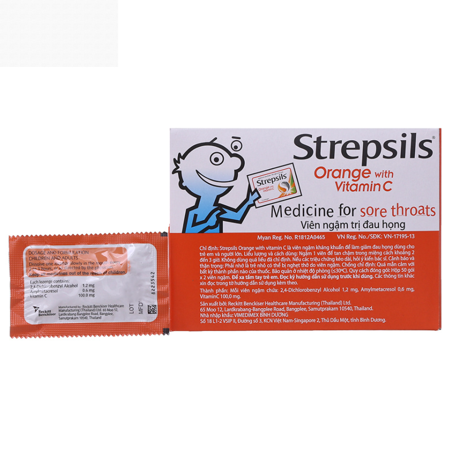 Strepsils Orange With Vitamin C 2 Lozenges 50 Bags x 50 Boxes