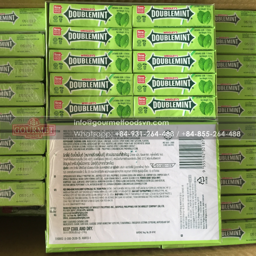 Wrigley's Doublemint Chewing Gum (13.5G x 5 Sticks x 20 Bars) x 60 Boxes