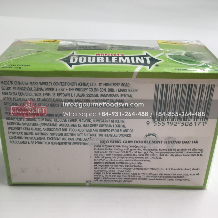 Wrigley's Doublemint Chewing Gum (13.5G x 5 Sticks x 20 Bars) x 60 Boxes