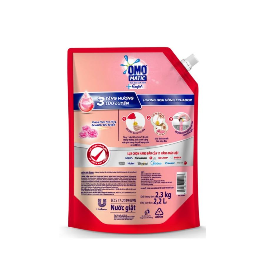 OMO Matic Comfort Rose Top Load Detergent Liquid 2kg x 4 Bags